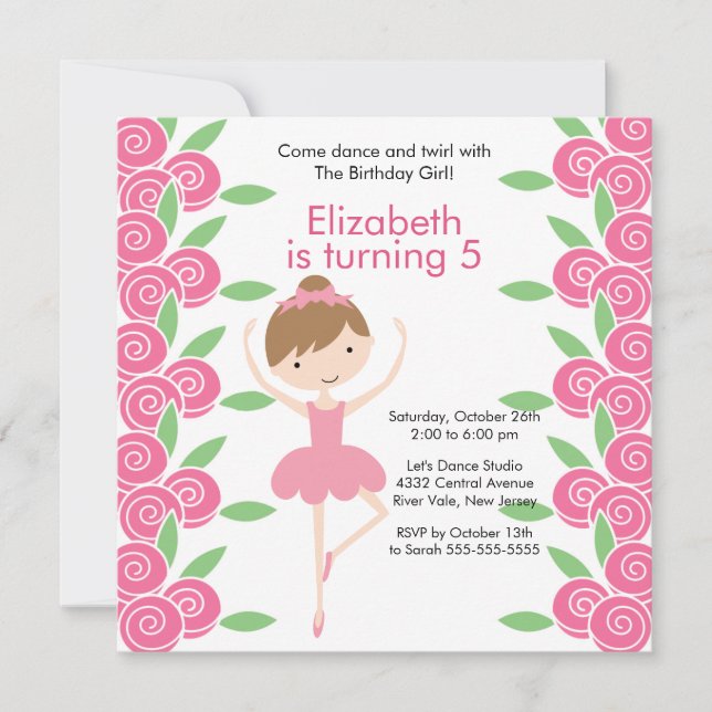 Ballerina Dance Birthday Invitation (Front)