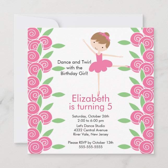Ballerina Dance Birthday Invitation (Front)
