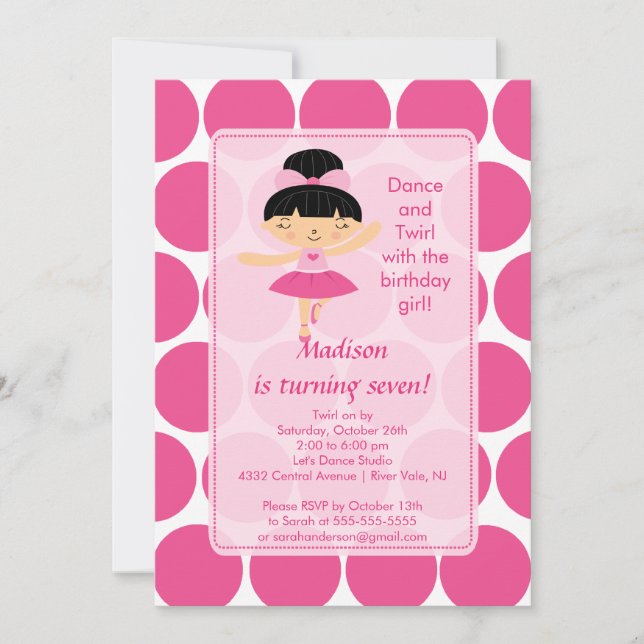 Ballerina Dance Birthday Invitation (Front)