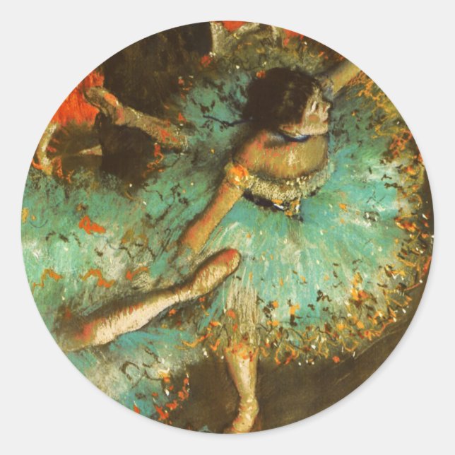 Ballerina Dance Green Dancer Edger Degas Painting Classic Round Sticker (Front)