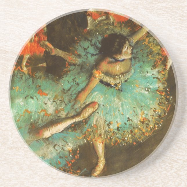 Ballerina Dance Green Dancer Edger Degas Painting Coaster (Front)