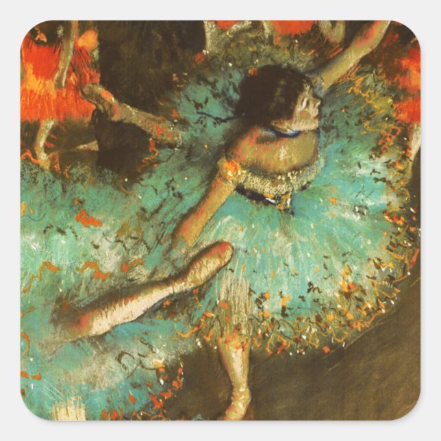 Ballerina Dance Green Dancer Edger Degas Painting Square Sticker (Front)
