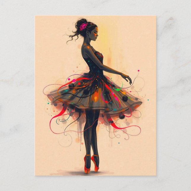 Ballerina dance in color explosion postcard (Front)