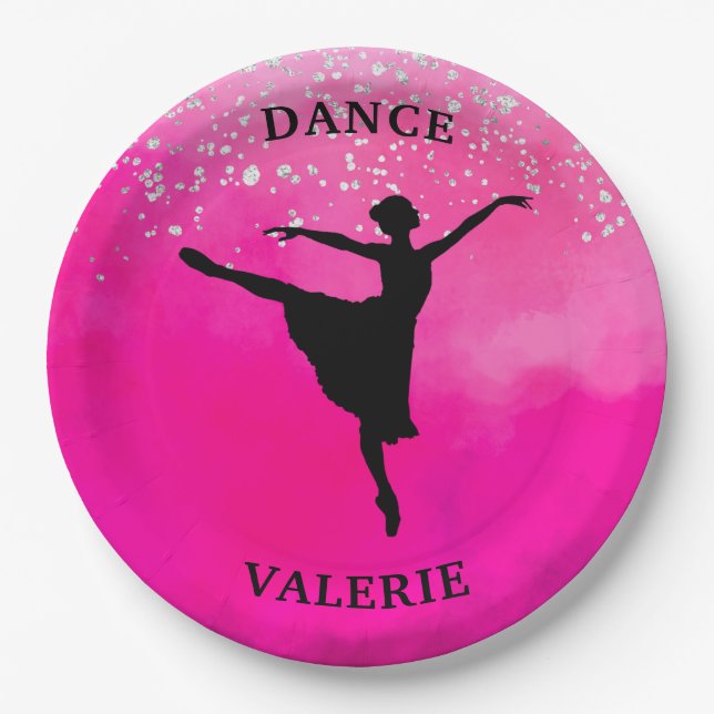 Ballerina Dance Pink Ombre Sparkle    Paper Plate (Front)