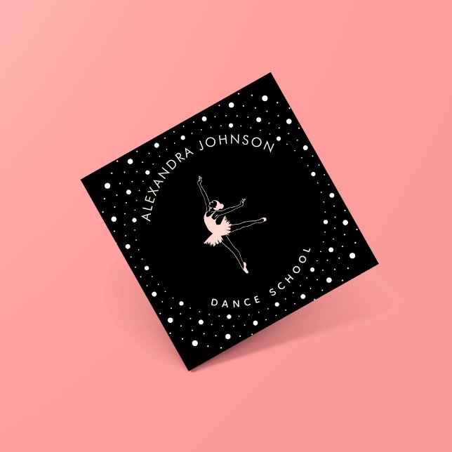 Ballerina Dance School Black Square Business Card (Creator Uploaded)