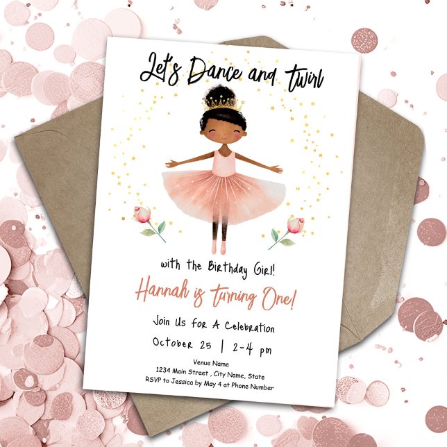 Ballerina Dance Twirl 1st Birthday Girl Pink Invitation (Creator Uploaded)