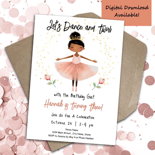 Ballerina Dance Twirl 3rd Birthday Girl Pink Invitation (Creator Uploaded)