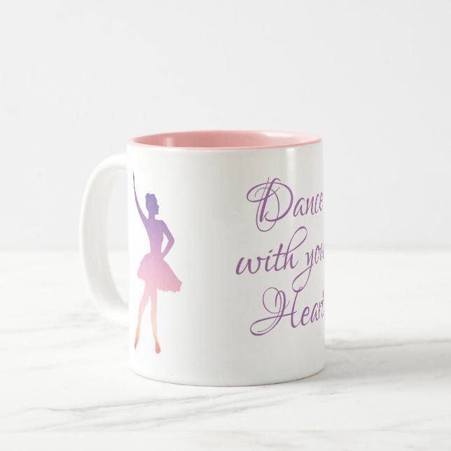 Ballerina dancer girl, geometric purple pink ombre Two-Tone coffee mug (Front Left)