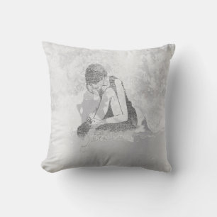 Ballerina Dancer Grey Grungy Metallic Silver Wall Cushion
