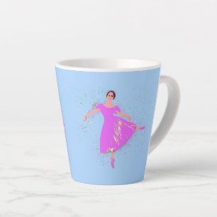 Ballerina Dancer in Magenta Pink Dress Latte Mug