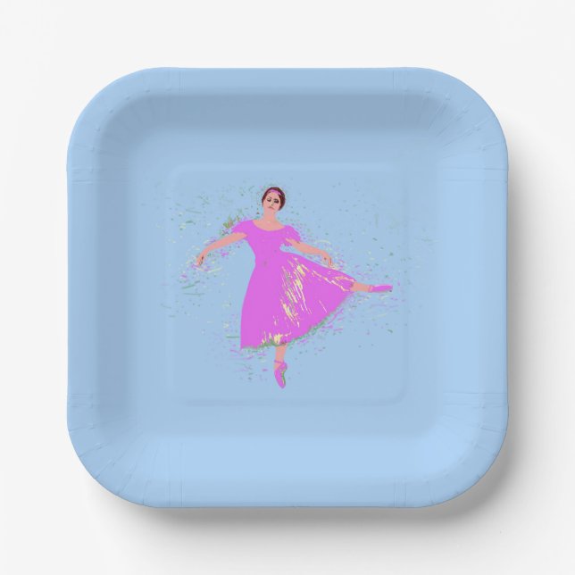 Ballerina Dancer in magenta pink dress Paper Plate (Front)