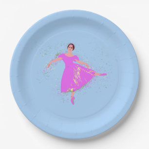 Ballerina Dancer in magenta pink dress Paper Plate