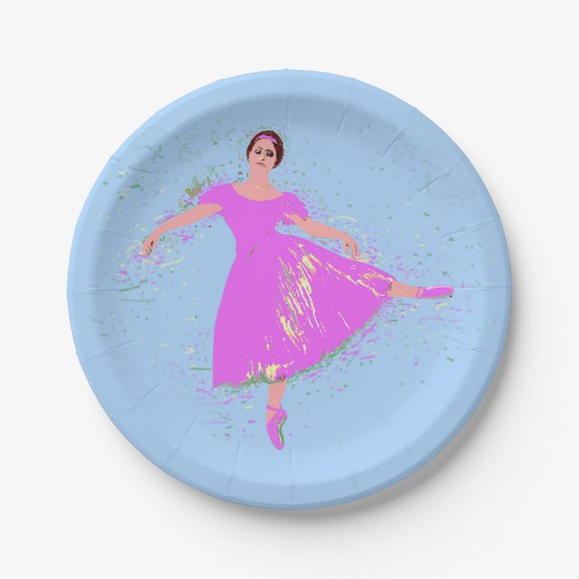 Ballerina Dancer in Magenta Pink Dress Paper Plate (Front)
