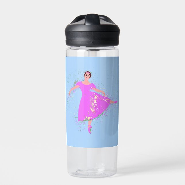 Ballerina Dancer in Magenta Pink Dress Water Bottle (Front)