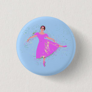 Ballerina Dancer Magenta Pink Dress  3 Cm Round Badge