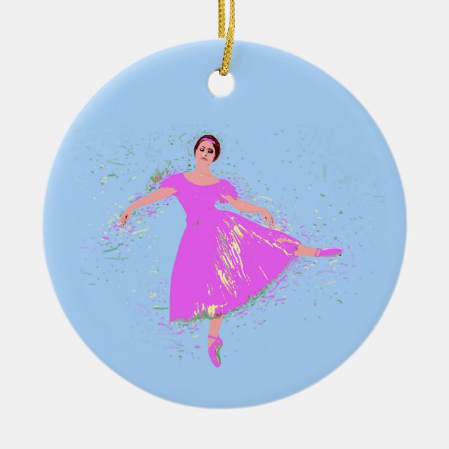 Ballerina Dancer Magenta Pink Dress  Ceramic Ornament (Front)