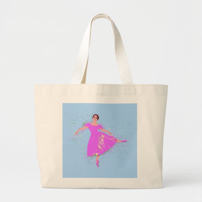 Ballerina Dancer Magenta Pink Dress  Large Tote Bag (Front)