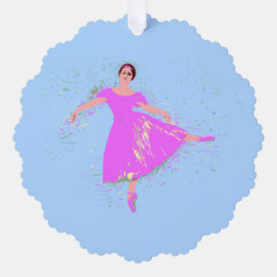 Ballerina Dancer Magenta Pink Dress Tree Decoration Card