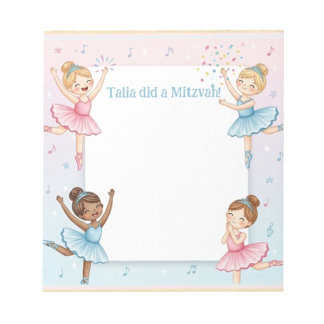 Ballerina Dancer Personalised Mitzvah Note Notepad (Front)