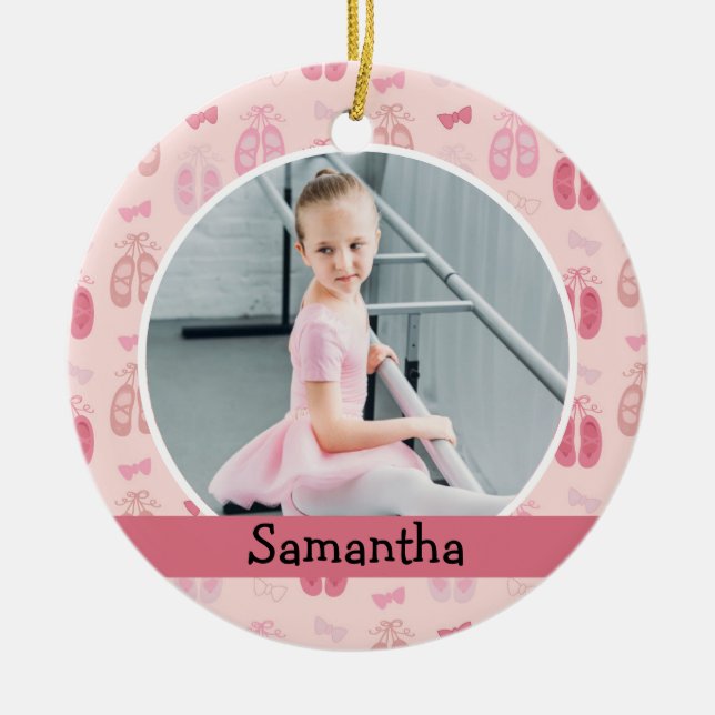 Ballerina Dancer Photo Holiday Monogram Ceramic Ornament (Front)