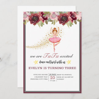 Ballerina Dancer| Pink Floral Ballet Birthday Invitation