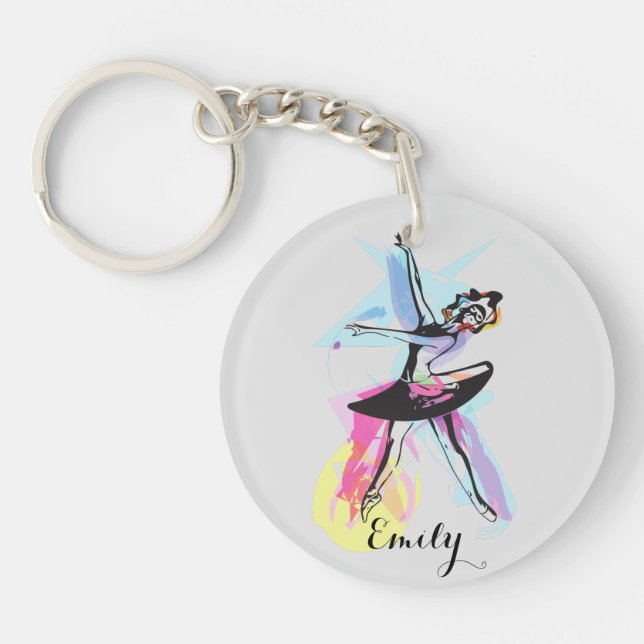 Ballerina Dancer Watercolor  Theme Customised Key Ring (Front)
