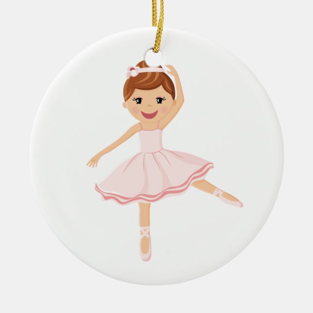 Ballerina Dancer with brown hair Ceramic Ornament (Front)