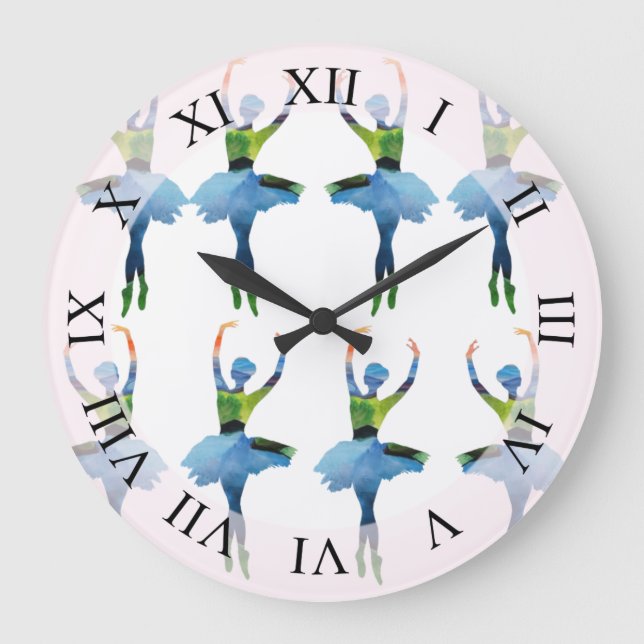 Ballerina Dancers Watercolor Art  Large Clock (Front)