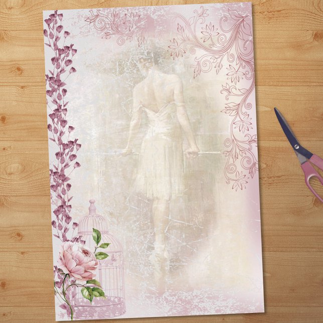 Ballerina Dancing en Pointe Floral Decoupage Tissue Paper (Creator Uploaded)