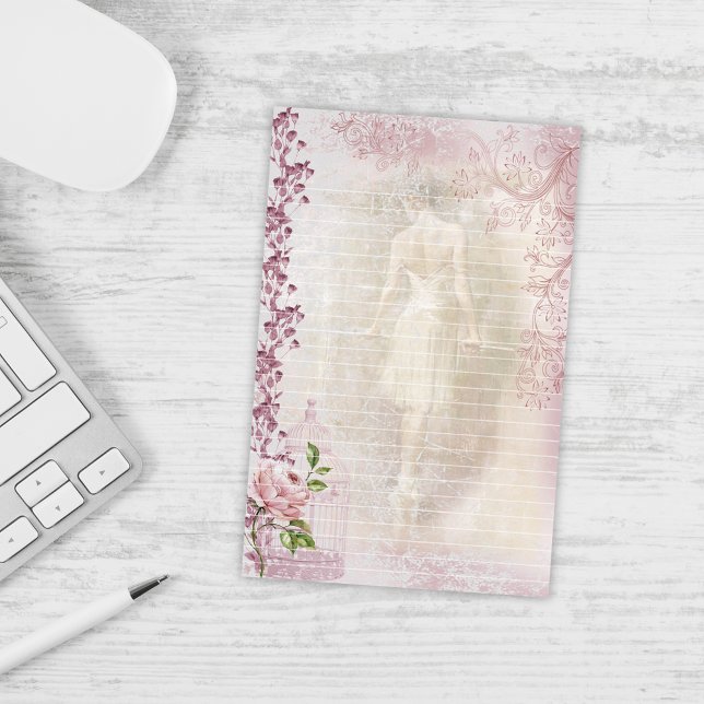 Ballerina Dancing en Pointe Floral Lined Stationery (Creator Uploaded)