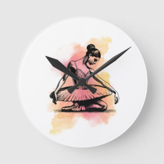 Ballerina Dancing in Colour Round Clock
