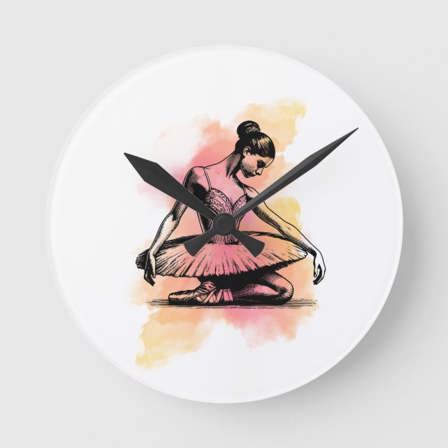 Ballerina Dancing in Colour  Round Clock (Front)