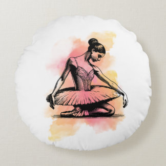 Ballerina Dancing in Colour Round Cushion