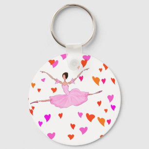 Ballerina dancing in Colourful Hearts Key Ring