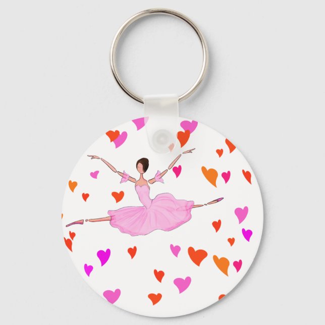 Ballerina dancing in Colourful Hearts Key Ring (Front)