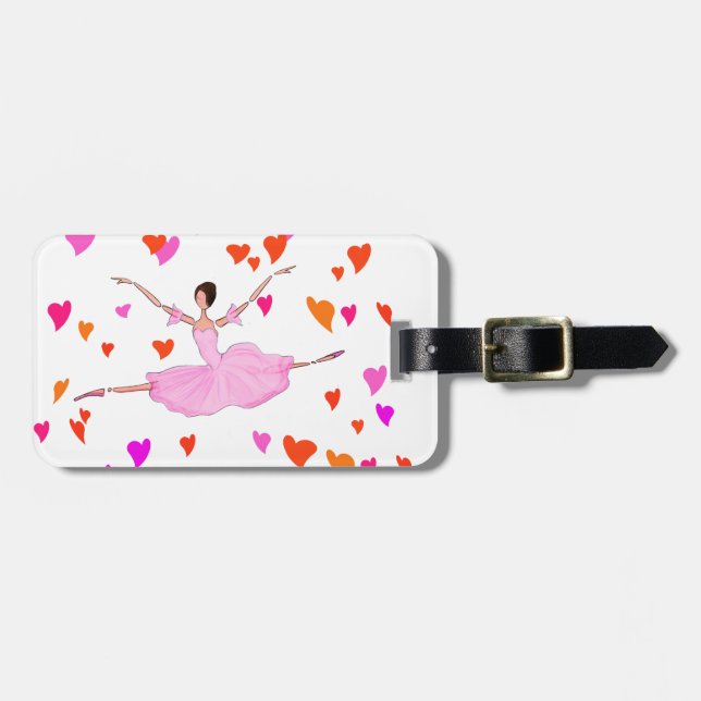 Ballerina dancing in Colourful Hearts Luggage Tag (Front Horizontal)