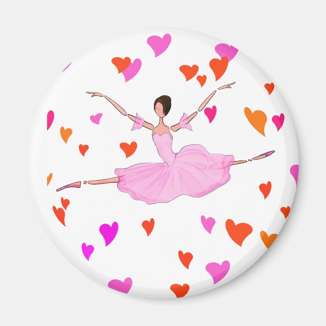 Ballerina dancing in Colourful Hearts Magnet (Front)