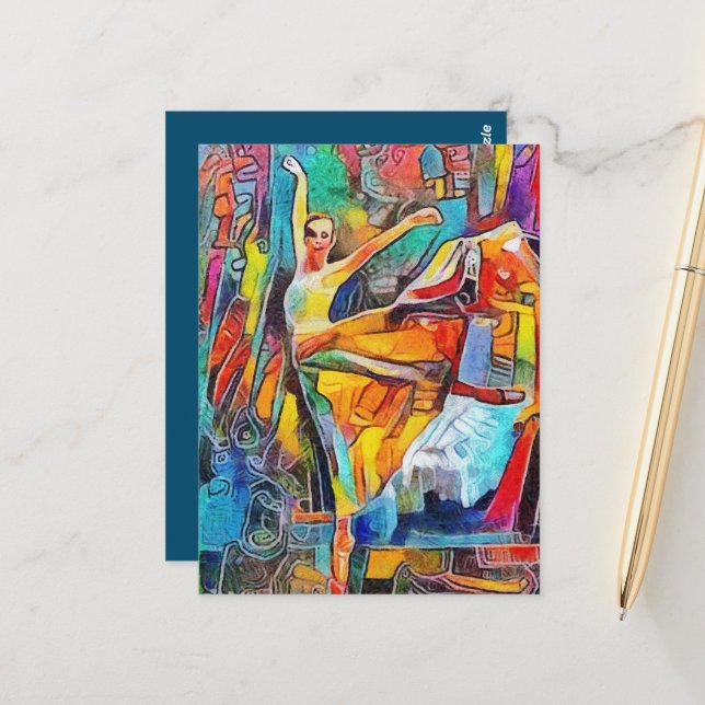 Ballerina Dancing in Colourful Landscape  Postcard (Front/Back In Situ)