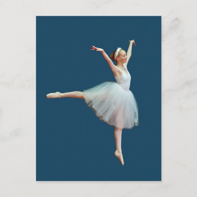 Ballerina Dancing on Blue Postcard (Front)