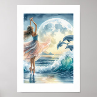 Ballerina Dancing on the Ocean Poster