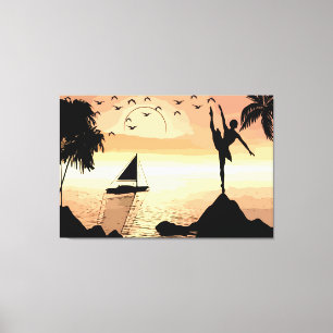 Ballerina Dancing Sunset Abstract silhouette Art Canvas Print