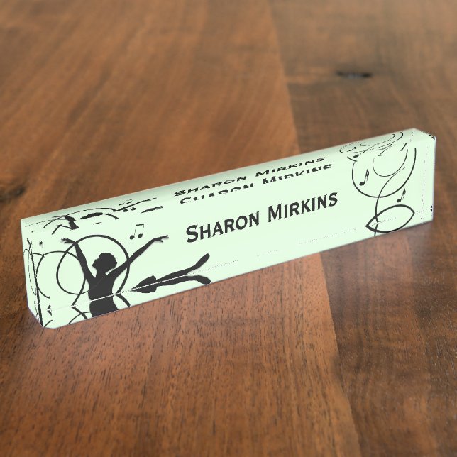 Ballerina Dancing with Music Green Nameplate (Side)