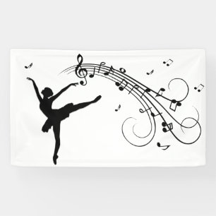 Ballerina Dancing with Music Notes Banner