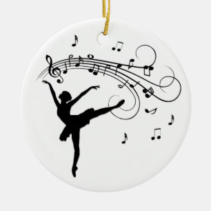 Ballerina Dancing with Music Notes Ceramic Ornament