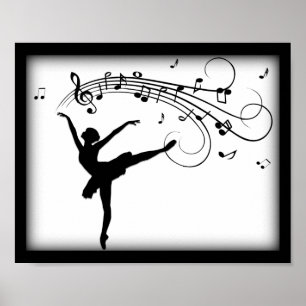 Ballerina Dancing with Music Notes Poster