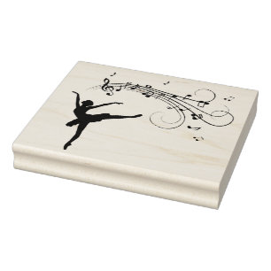 Ballerina Dancing with Music Notes Rubber Stamp