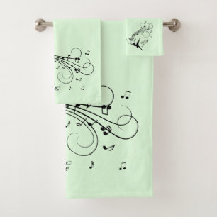 Ballerina Dancing with Music Personal Green Bath Towel Set