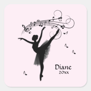 Ballerina Dancing with Music Personalised Square Sticker