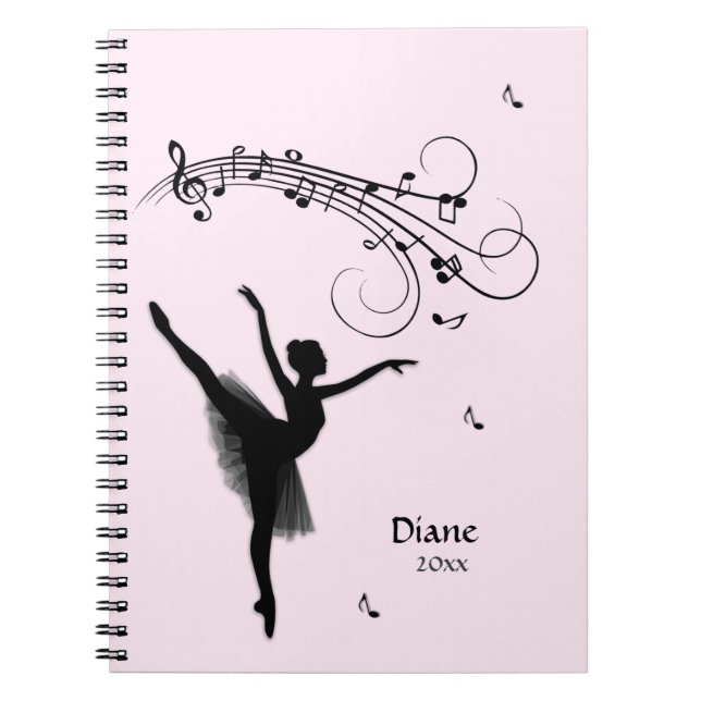 Ballerina Dancing with Music Pink Notebook (Front)