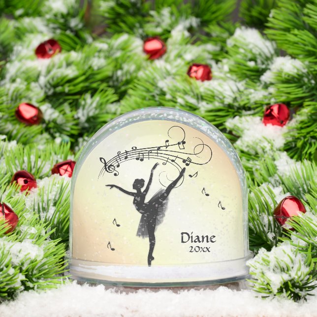 Ballerina Dancing with Music Yellow Name and Year Snowglobe (Christmas)